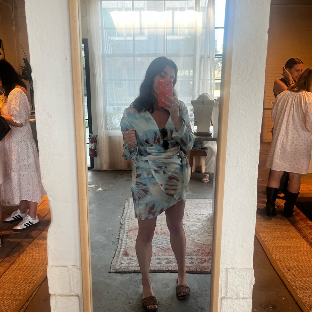 Luxxel Blue and Brown Tie-Dye Dress